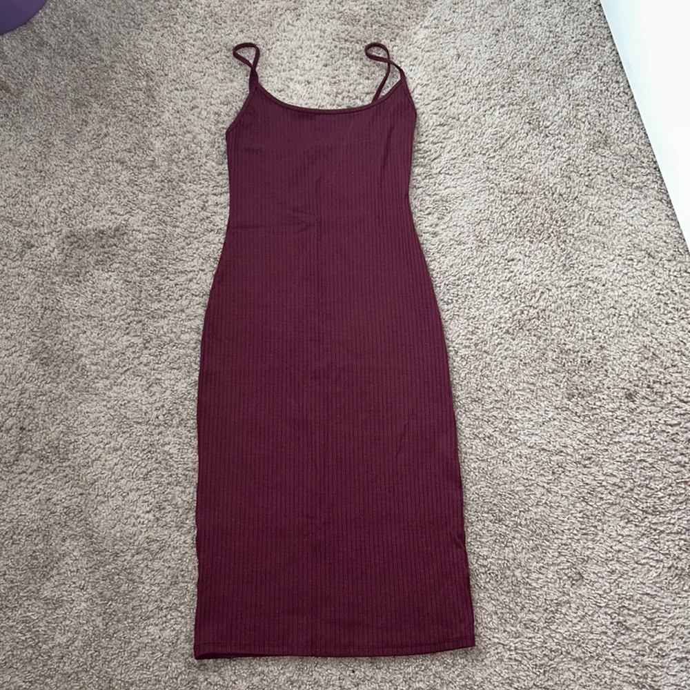 Maroon Burgundy Bodycon Midi Dress